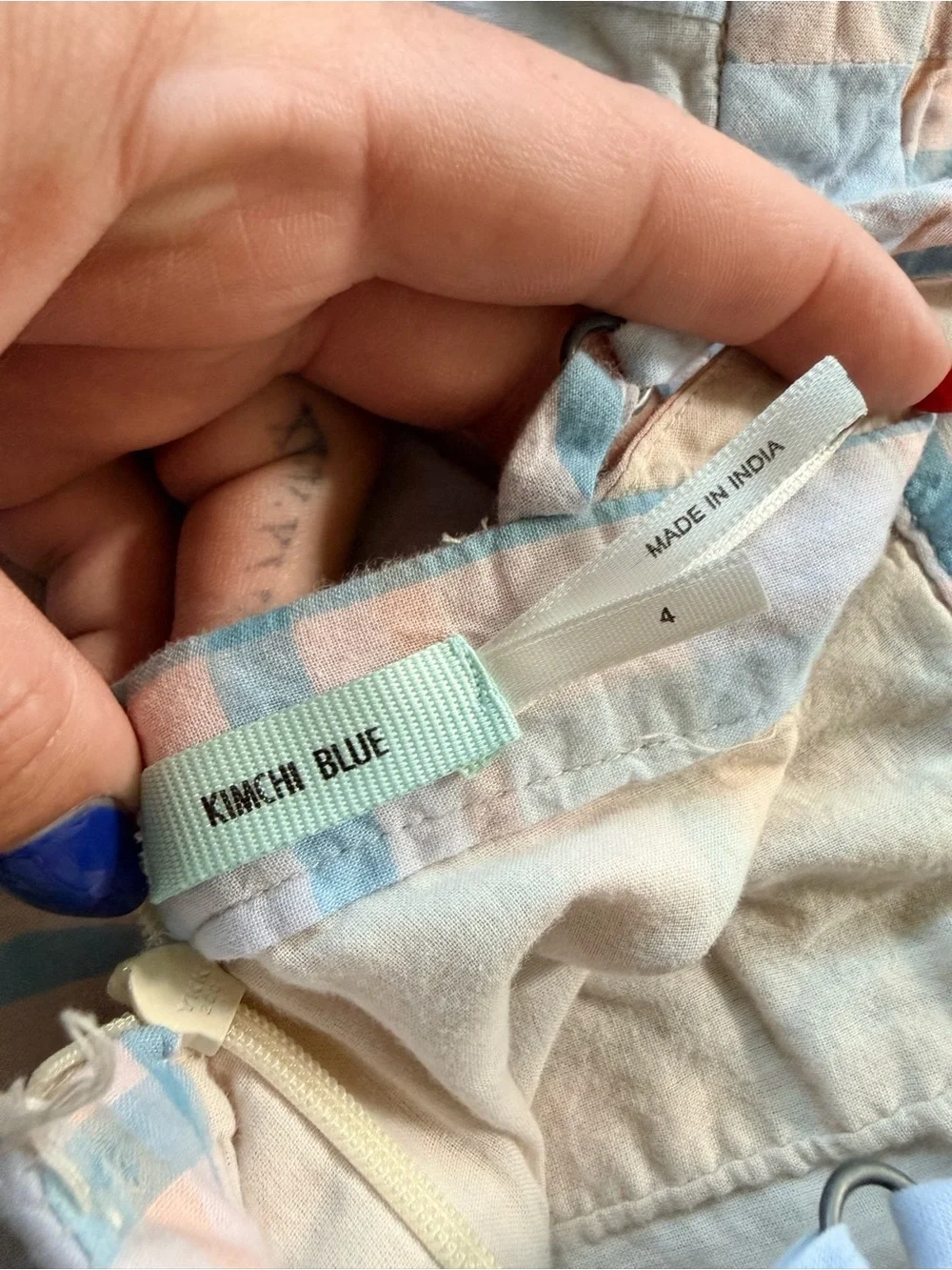 Kimchi Blue Pastel Plaid Romper in Light Blue and Peach - Picture 4 of 5